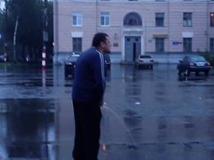 Russian man pissing in public