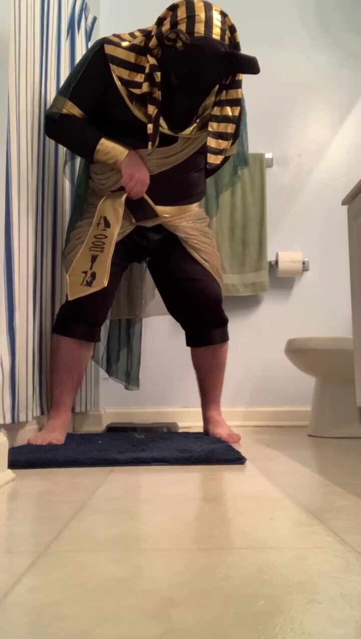 Pissing in an anubis costume