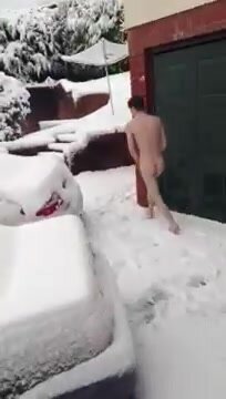Guy Runs Naked Into the Yard for His Snow Angel