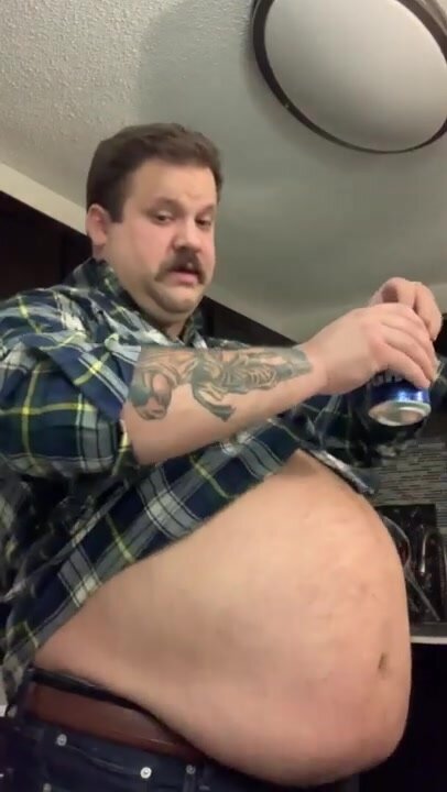 Fat man beer chugging belly