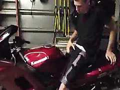 Biker wanking in the garage
