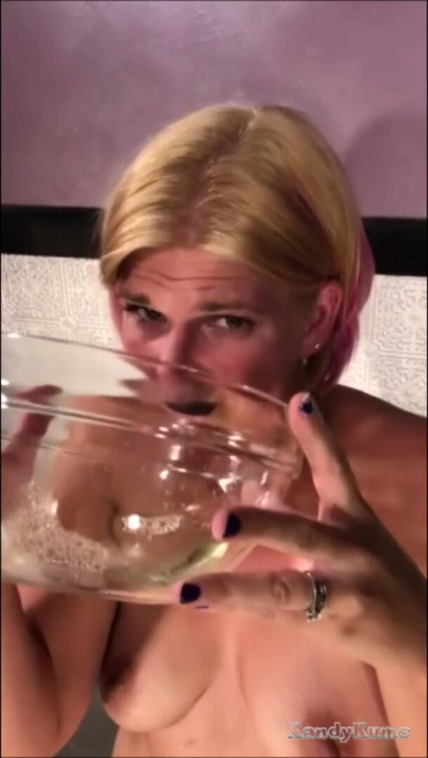 MILF drinking a bowl of piss