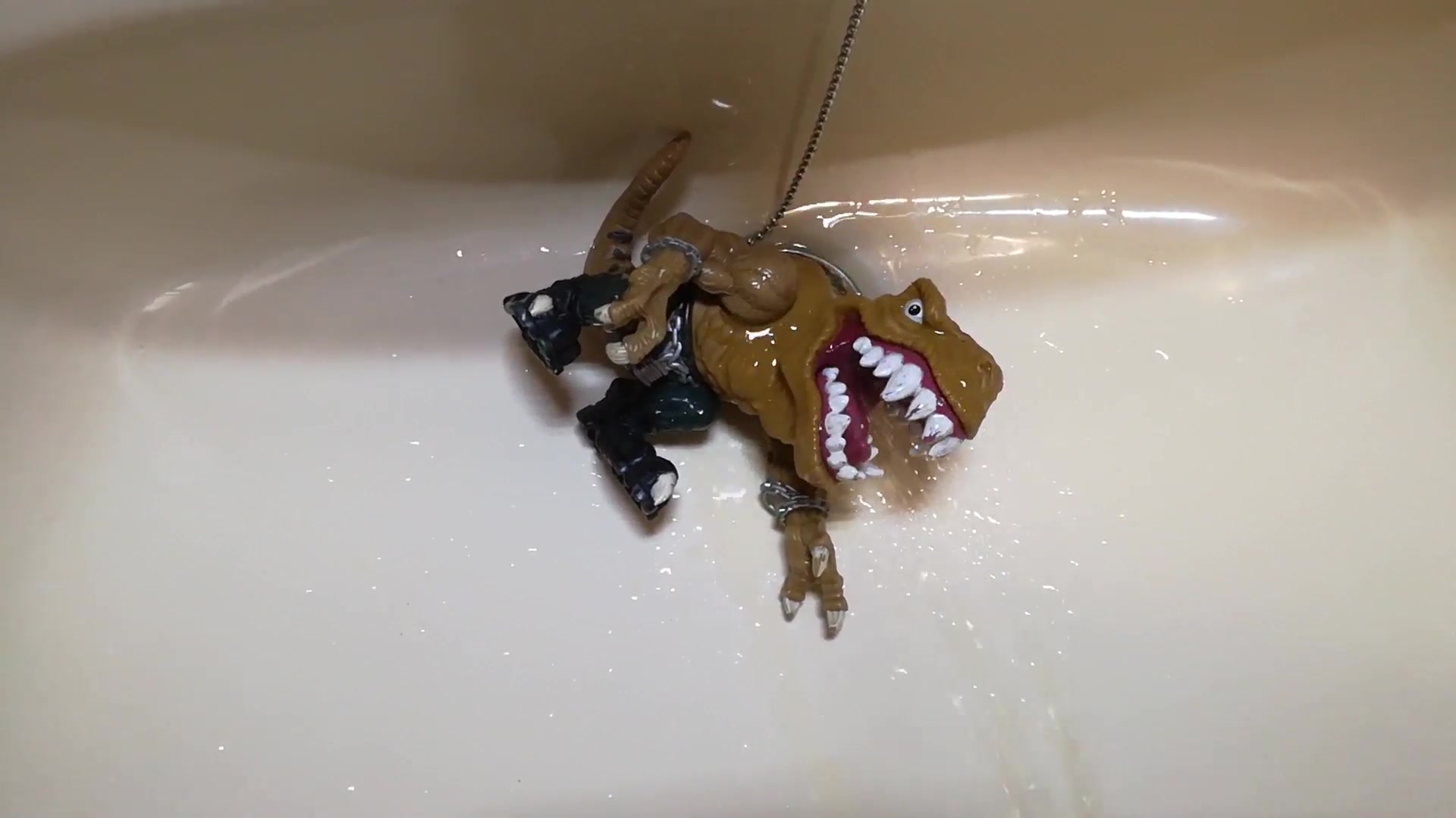 Dinosaur T-Bone gets a golden shower