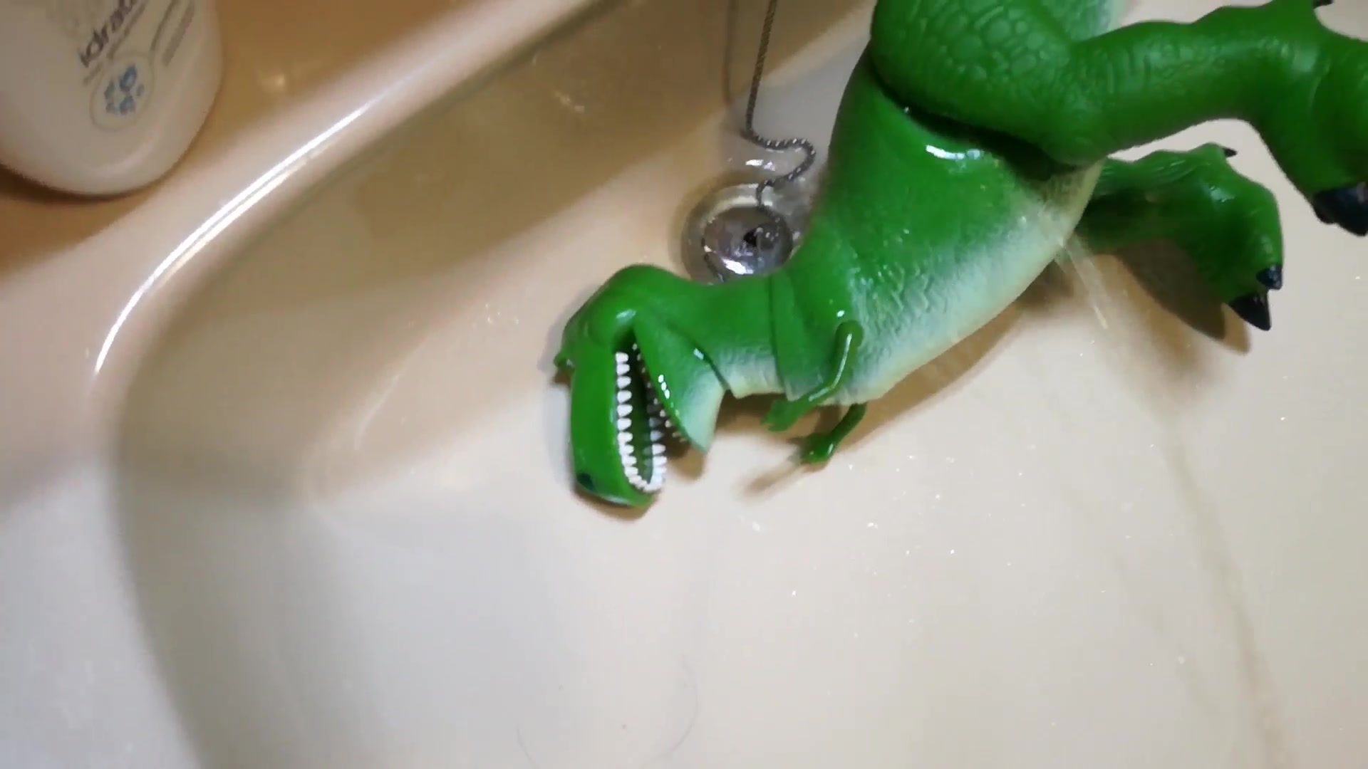 T-Rex from Toy Story gets a bath