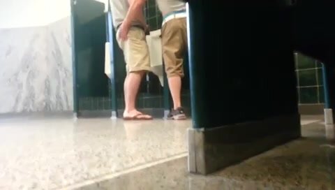 Two Guys Caught / Public Washroom!