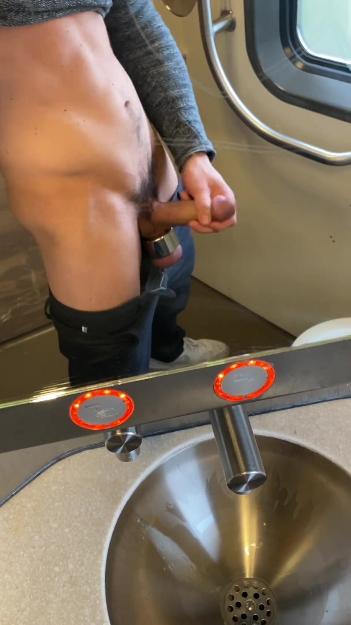 Ripped Dutch lad masturbates in train toilet