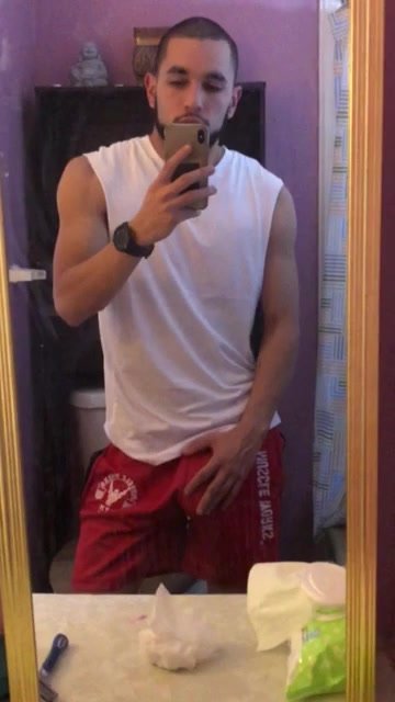 Bulge in red shorts