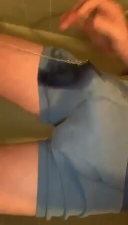 Teen boy pussies his underwear in the shower
