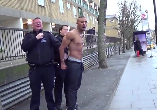 Shirtless thug gets arrested, pisses all over the place