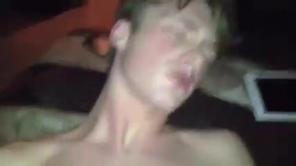 Twink cums so hard while being fucked