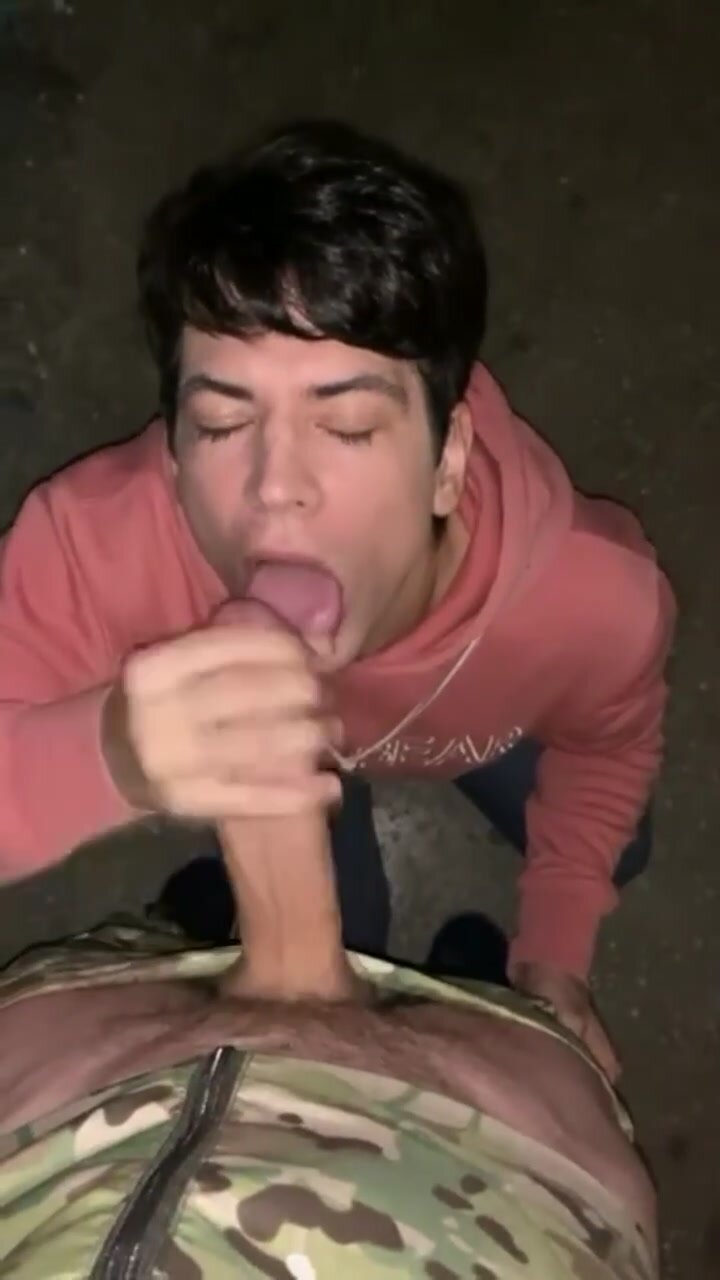 Sucking soldiers dick and eating his load