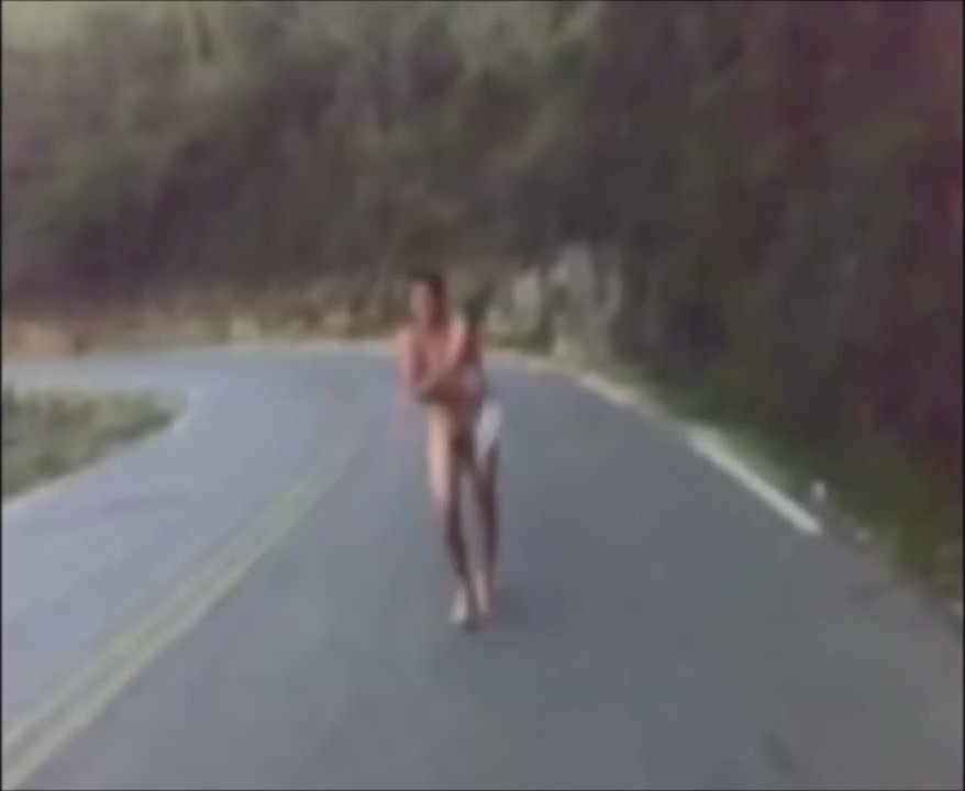 Male Streaker Shows His Goods Out on the Road