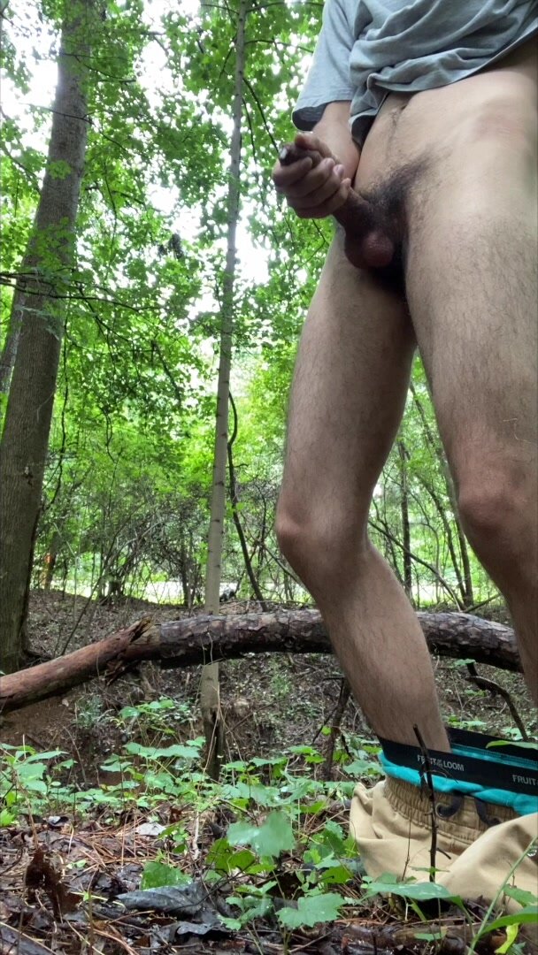skinny teen shoots thick load at public trail