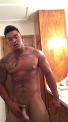 Beefy tatted Asian hunk jerks