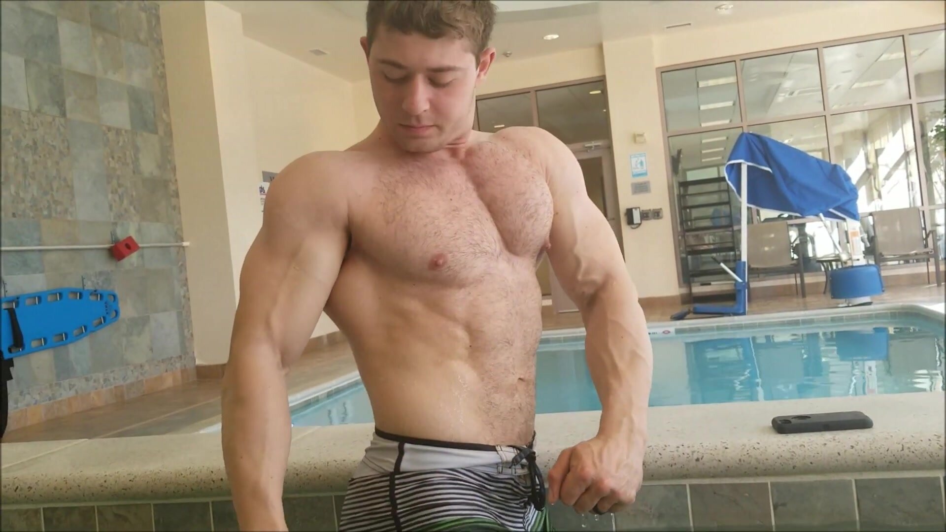 Wet Young Bodybuilder Posing