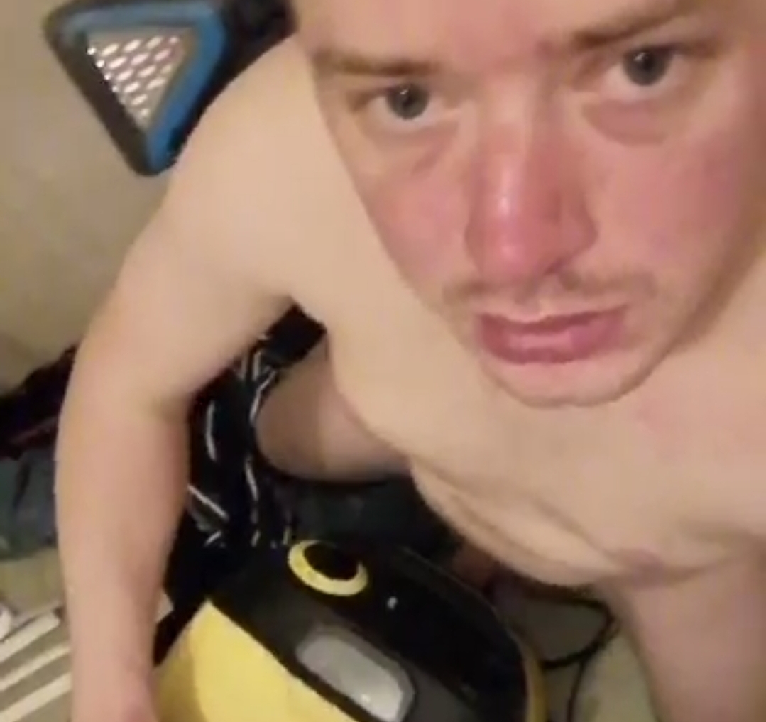 Dumb faggot fucks a vacuum cleaner and cums inside