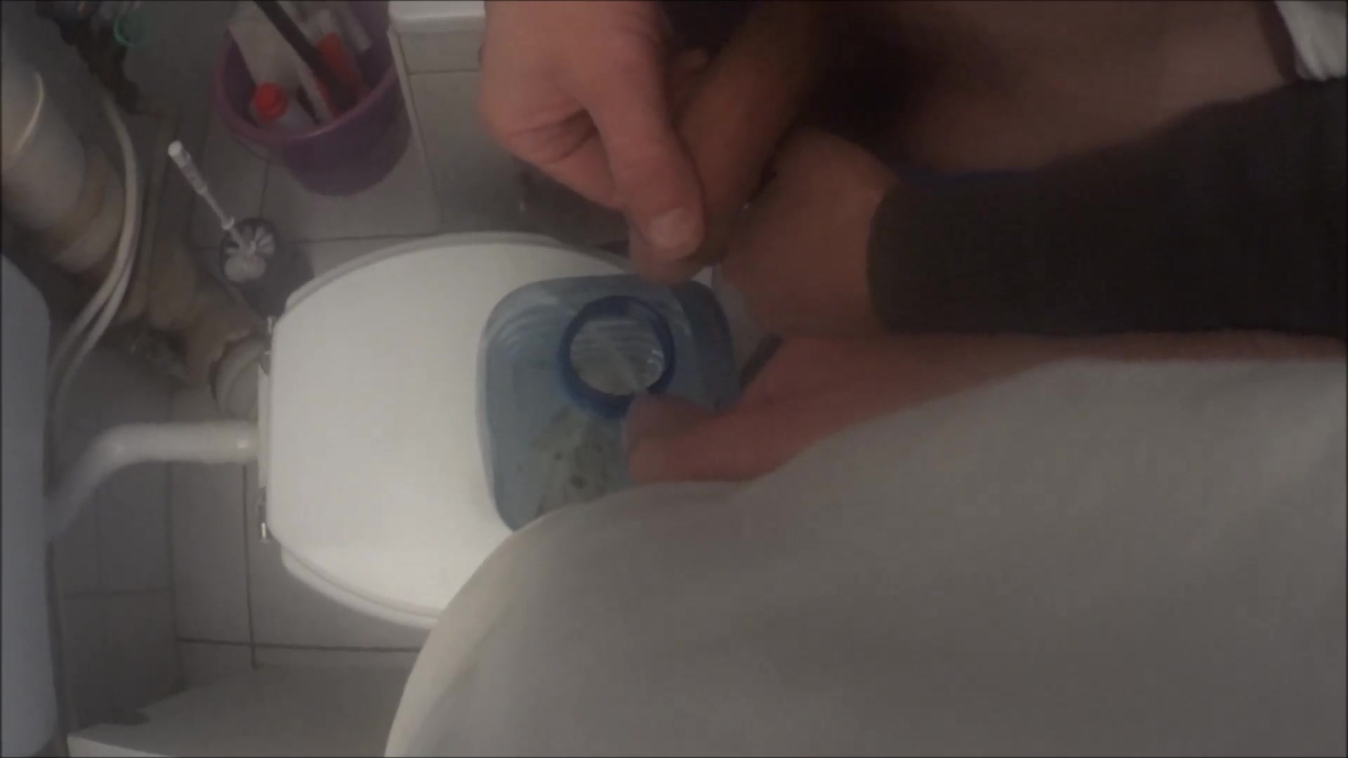Pissing together with my best friend in a bottle and short cock play