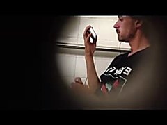 Spycam: man jerking off watching porn public toilet