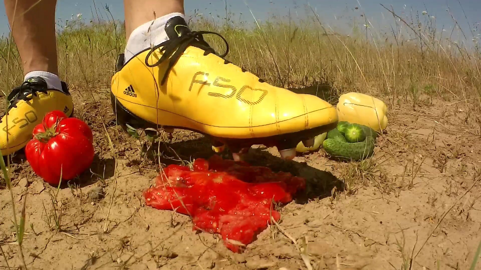 Making salad with football boots