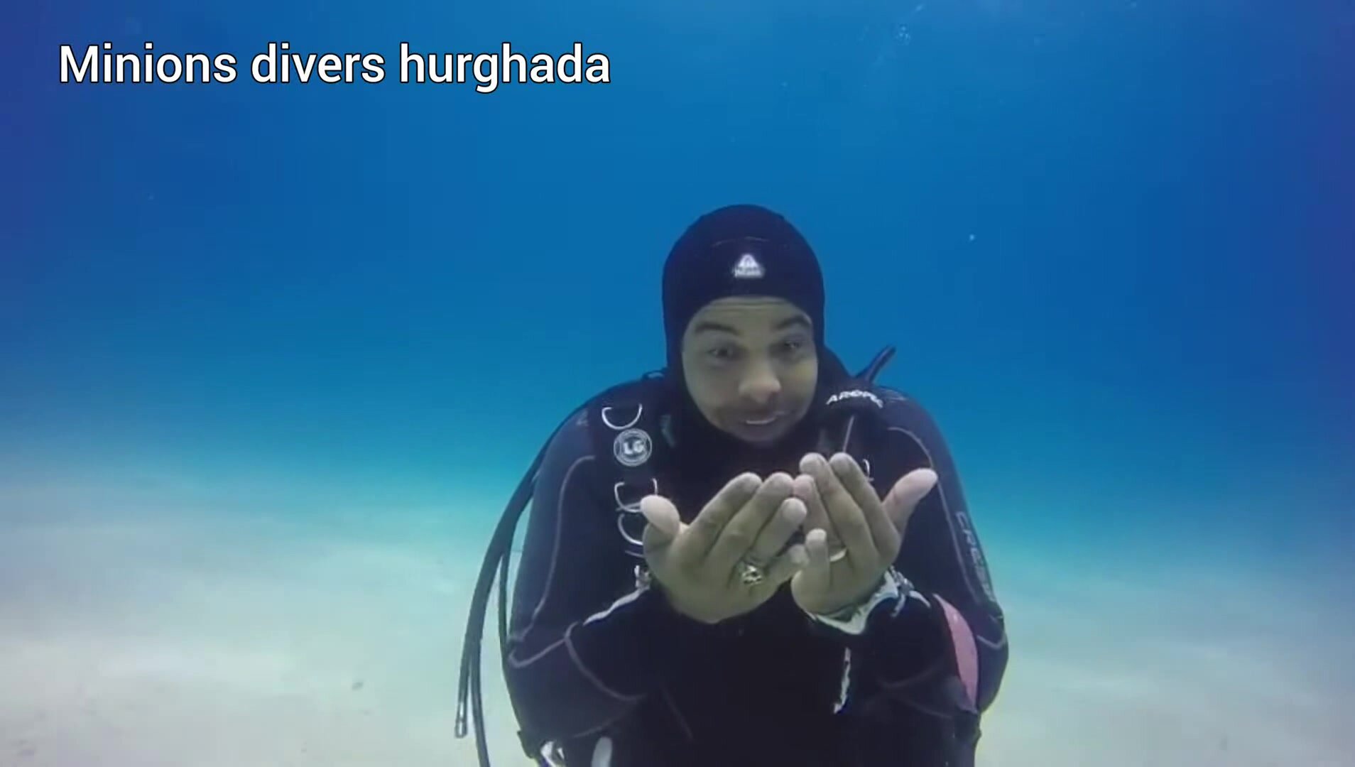 Underwater barefaced scubadiver in sea