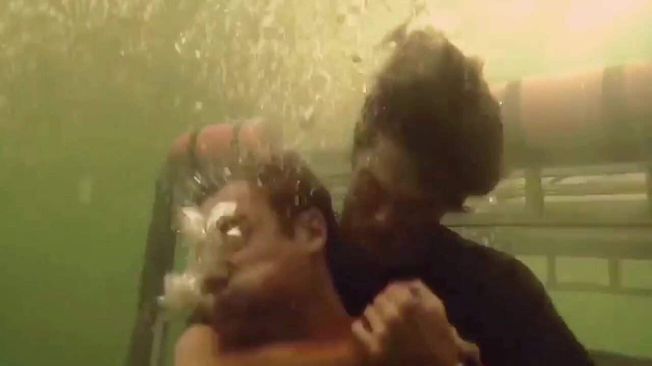 Hot barefaced guys in trouble underwater