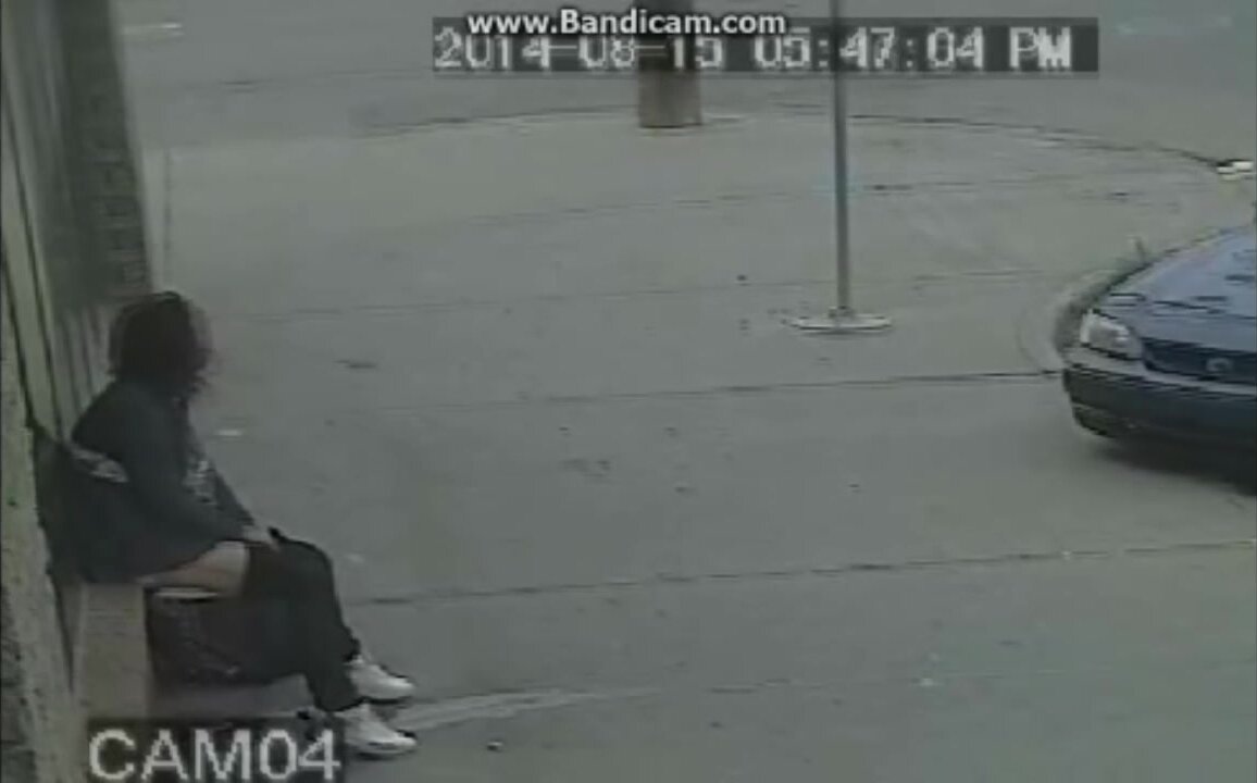 Woman homeless pee on street