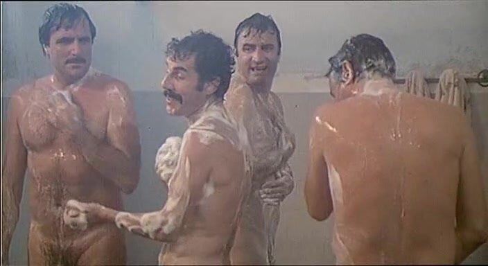 Old movie, group shower
