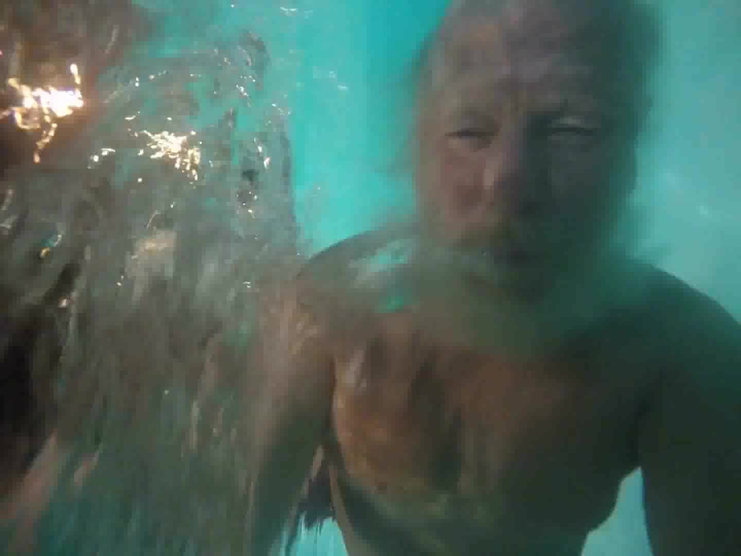 Barefaced daddy drowning underwater