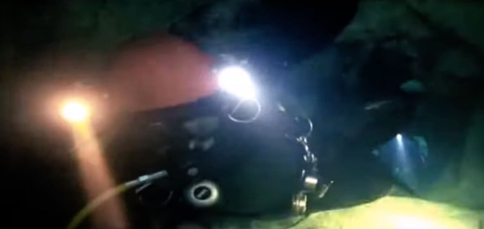 Cave Diver Gasps for Air