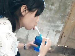 Asian girl force herself to vomit