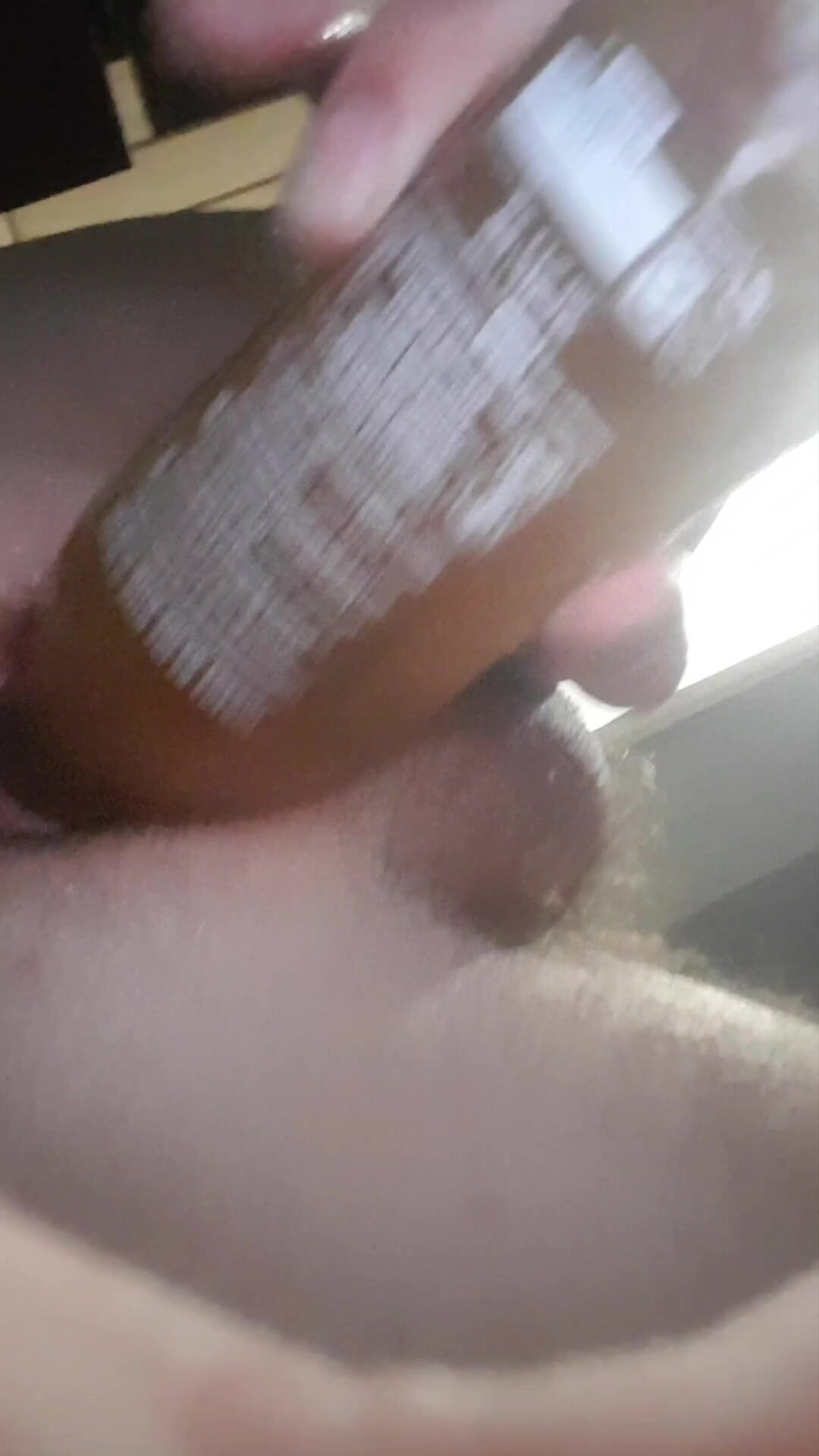 Shake full beer bottle into my hole