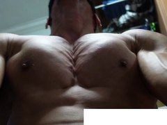 Pec Flexing with Intense Grunting