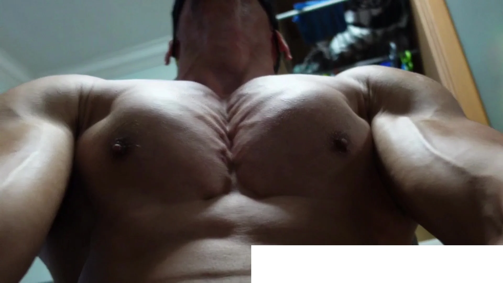 Pec Flexing with Intense Grunting