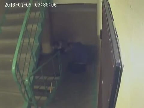 Two girls CCTV staircase peeing