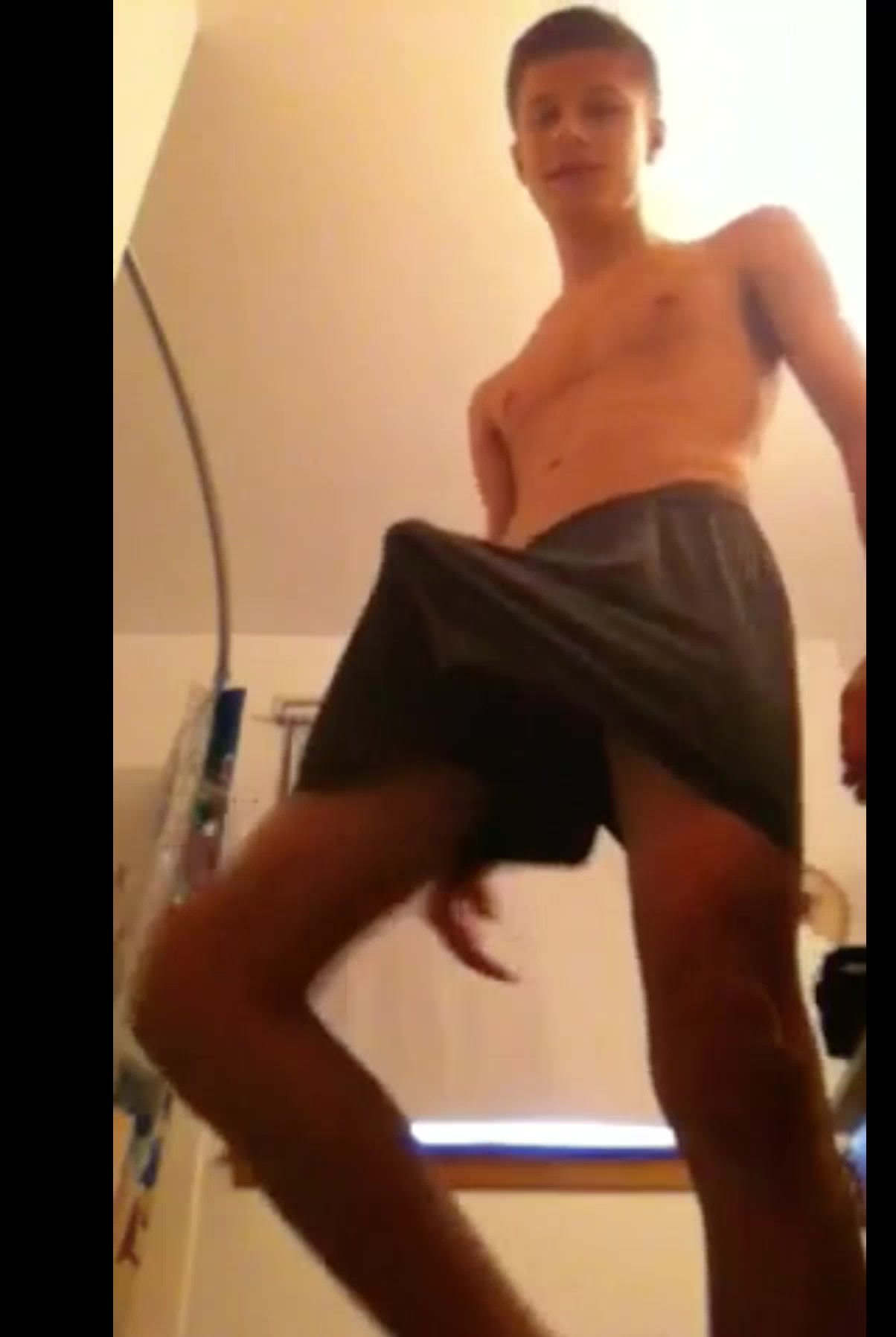 Teen jerks his HUGE hard dick