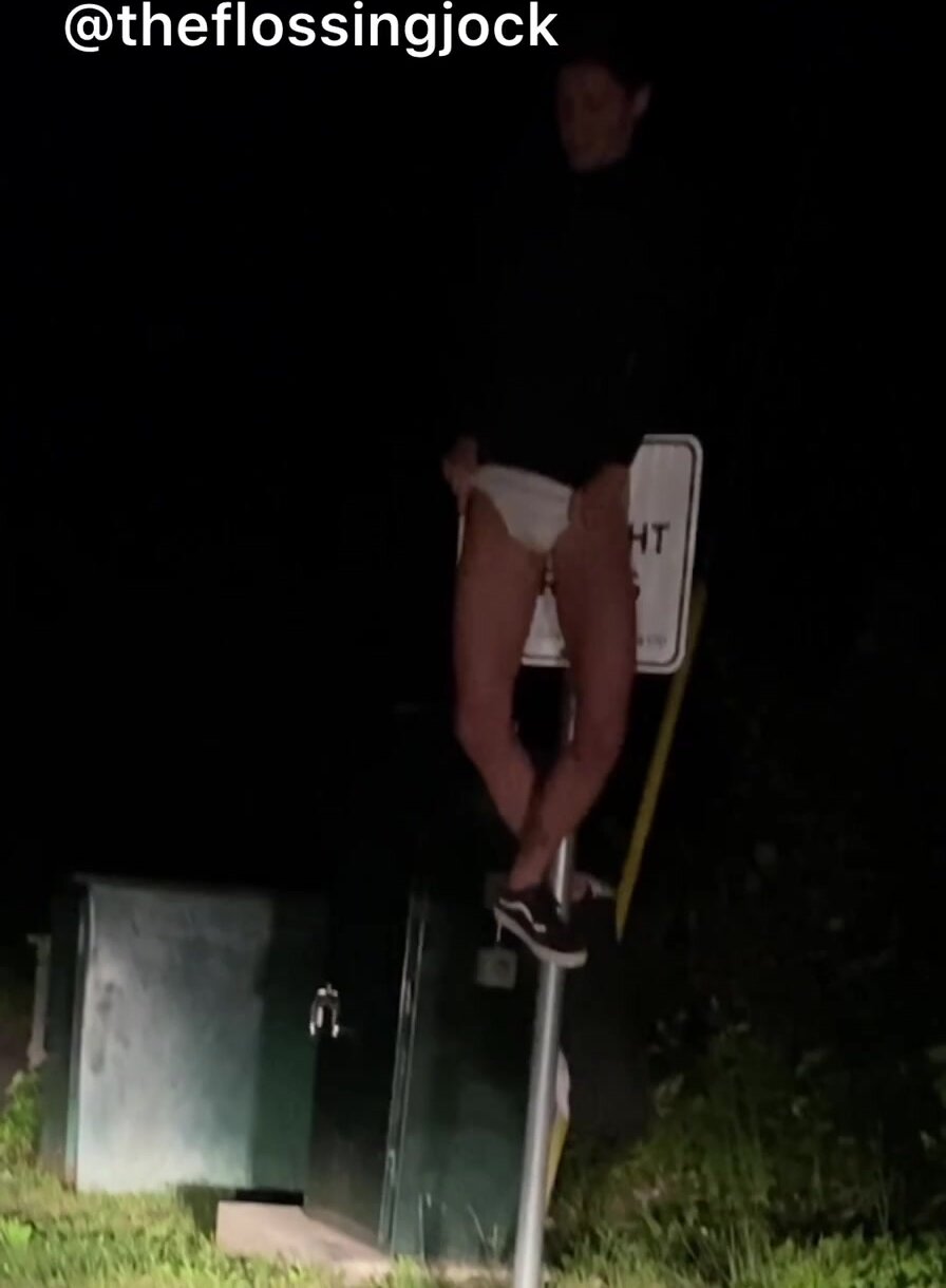 Guy gets a hanging tighty whitey wedgie off a sign