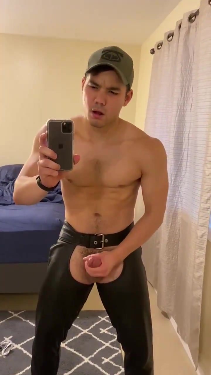 cumming in leather chaps