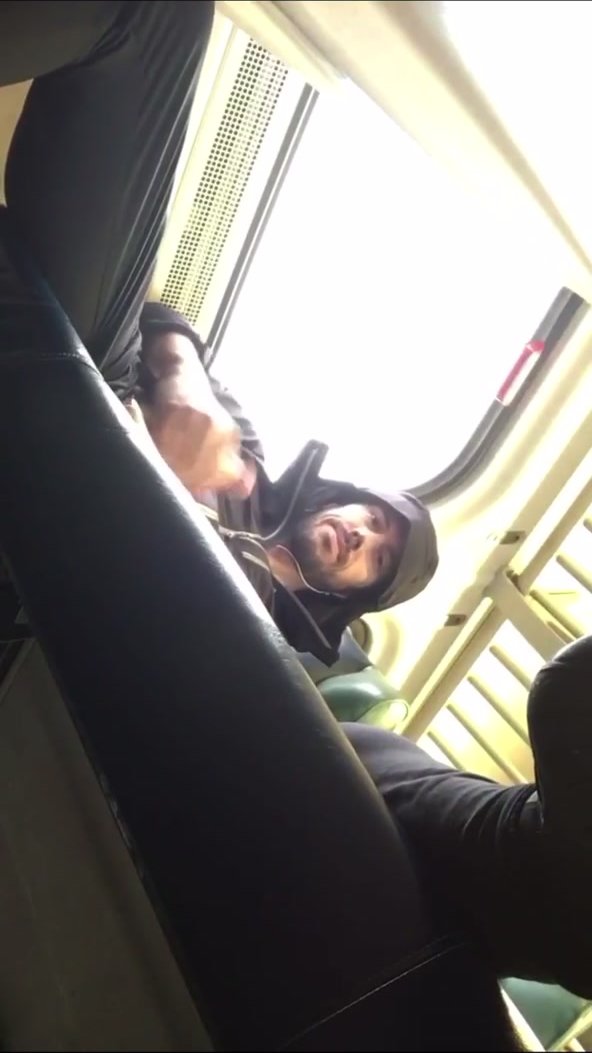 handsome guy shoots load in train