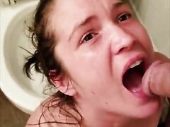 Girl drink piss over the toilet