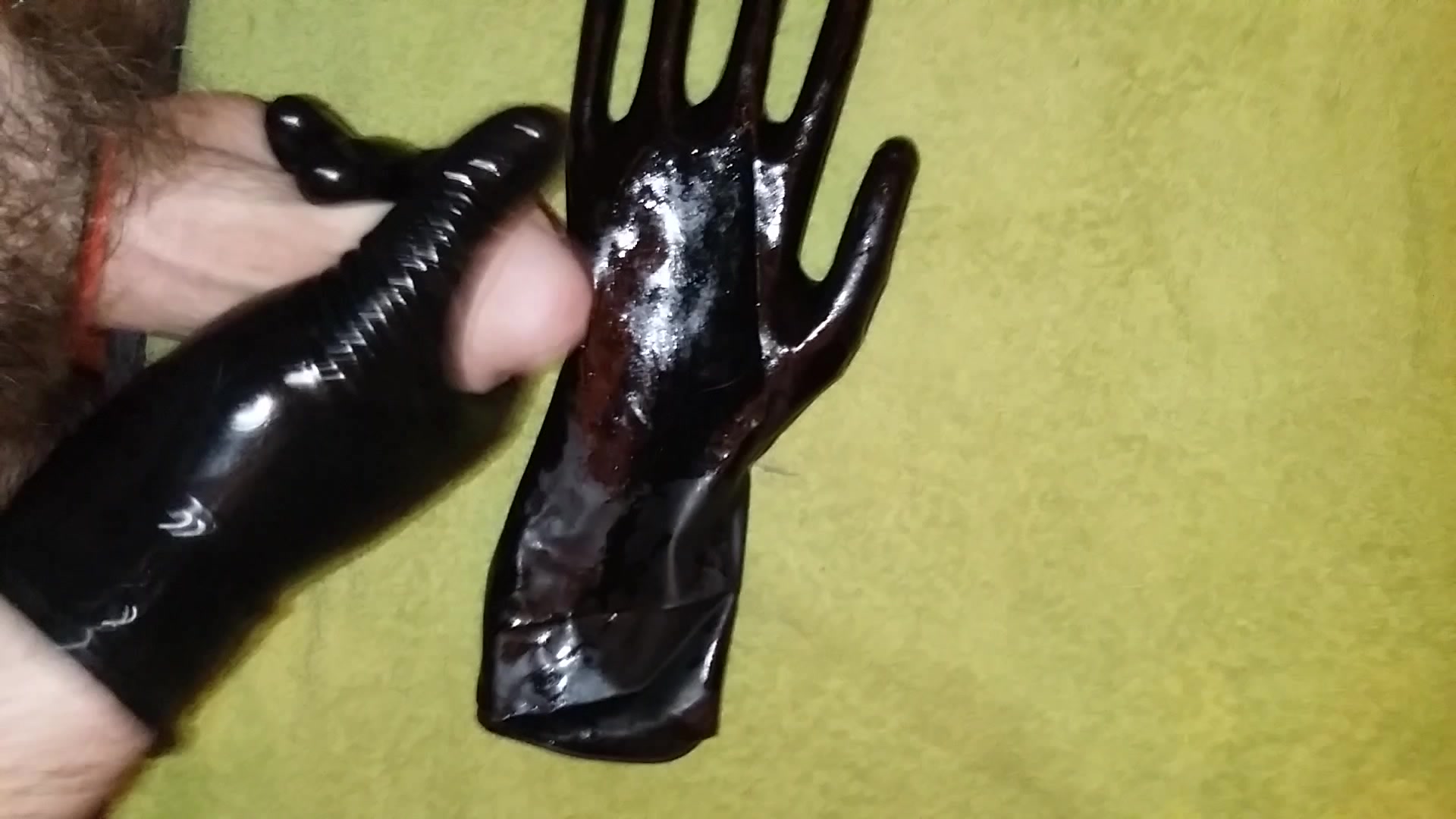 Jerking in Black Latex Gloves - No Cum