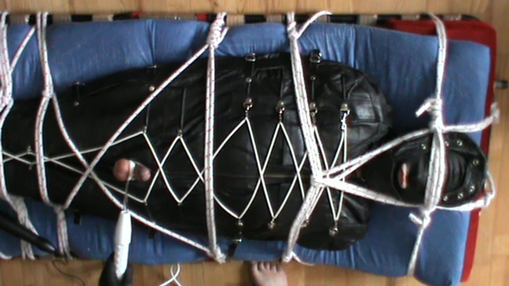 In the leather bodybag, slave gets a CBT by NeonWand