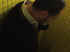 Spy dad wanking his huge cock on phone in toilets