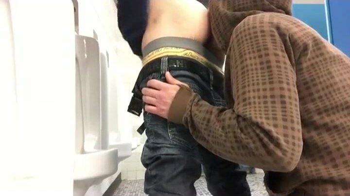Toilet Fag Licks Anon Asshole at Men's Room Urinal