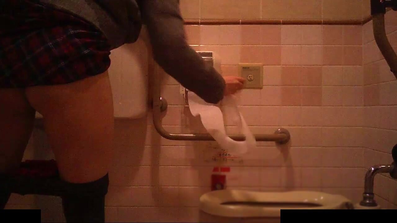 Japanese girl is standing poop at toilet