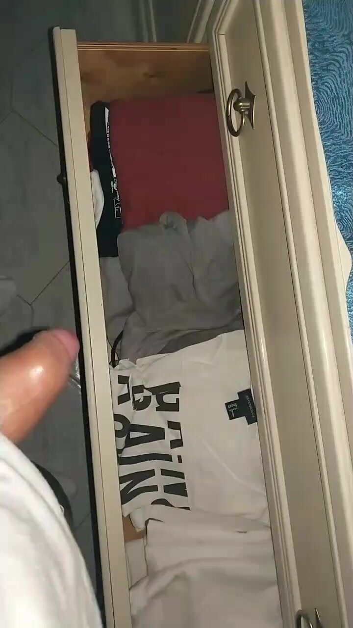 Uncut nasty boy pisses on a drawer