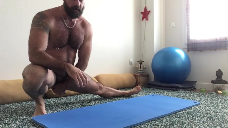 Hairy bear naked yoga