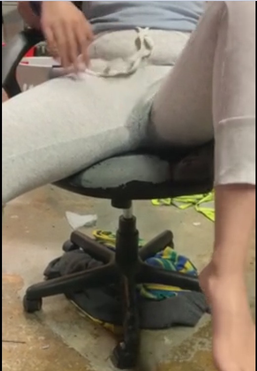 Wets her pants on chair and rubs herself