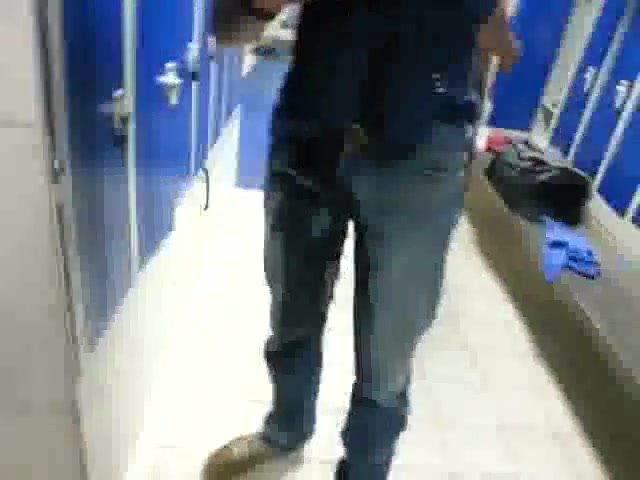 guy wets himself in busy gym locker room