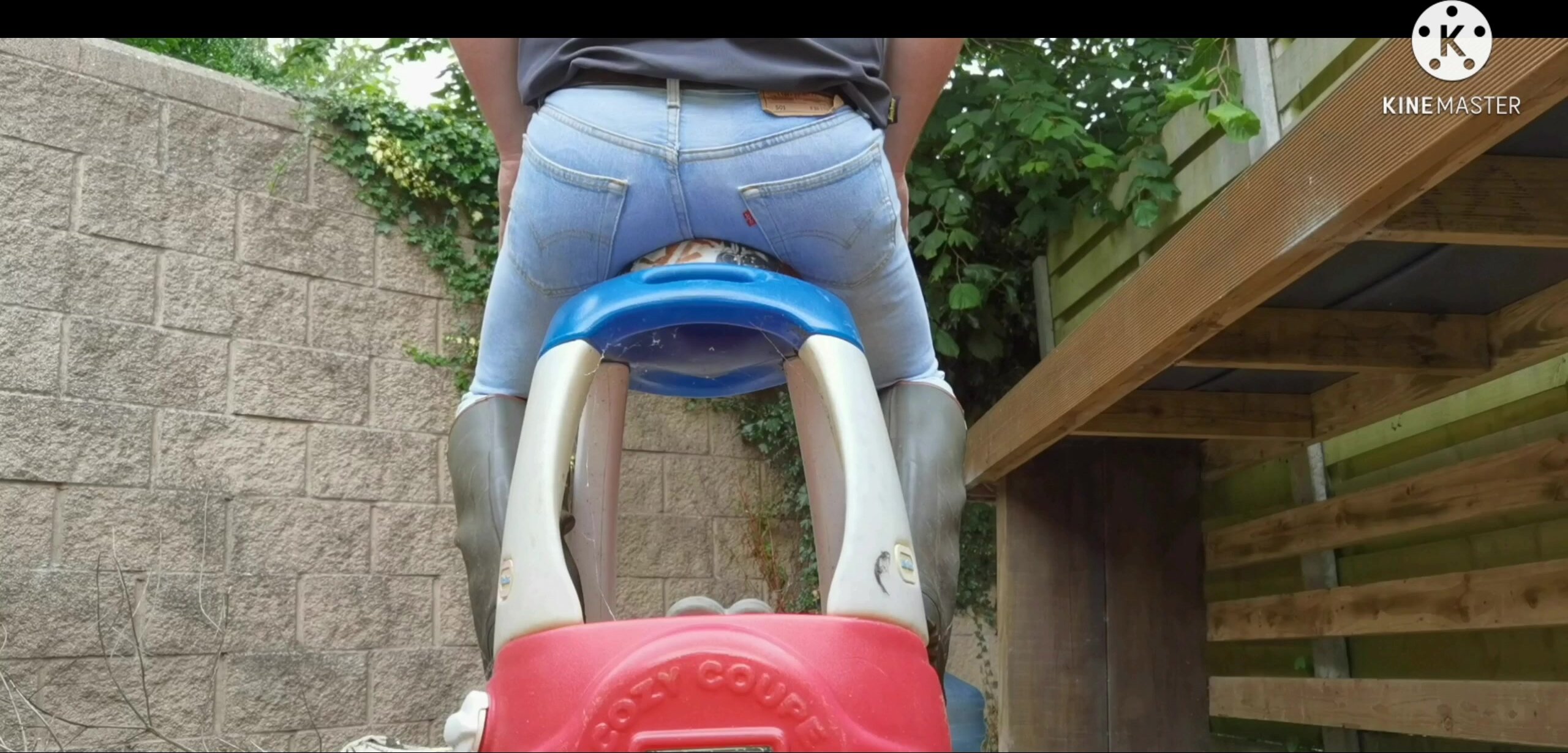 Bouncing on toy car tight jeans - video 4