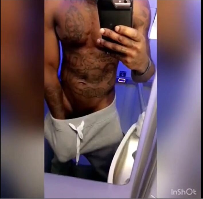 BBC stroking and cumming in the plane toilette